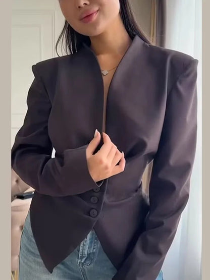 OLANE Fiona Structured Shoulder Cinched Blazer BrownSWomen's Coats & Jackets