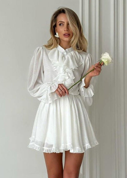 OLANE Flared Ruffled Mini Dress WhiteSWomen's Dresses