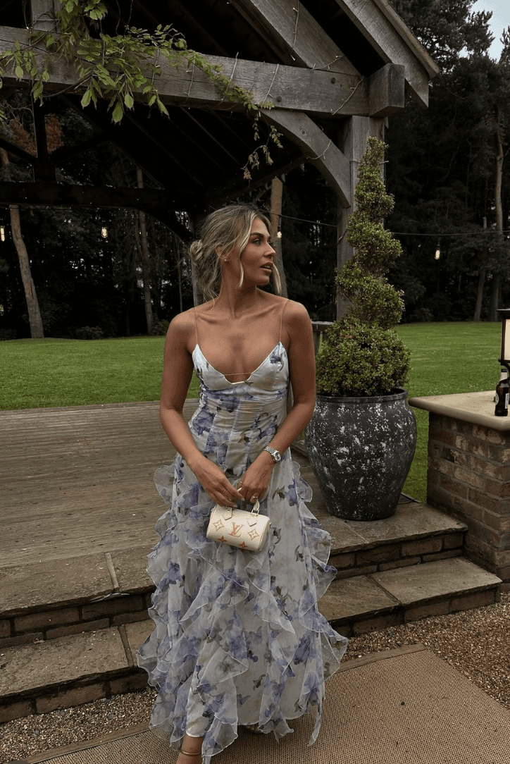 OLANE Floral Ruffle Sleeveless Maxi Dress BlueLWomen's Dresses