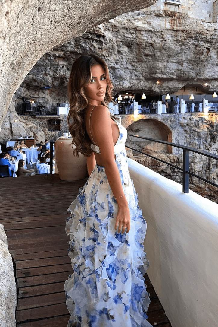OLANE Floral Ruffle Sleeveless Maxi Dress BlueSWomen's Dresses
