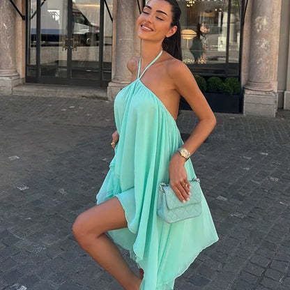OLANE Alice Backless Halter Mini Dress Mint GreenSWomen's Dresses