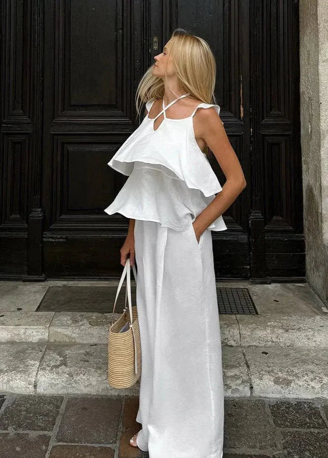 OLANE Flowy Ruffle Top & Wide-Leg Set SWomen's Sets