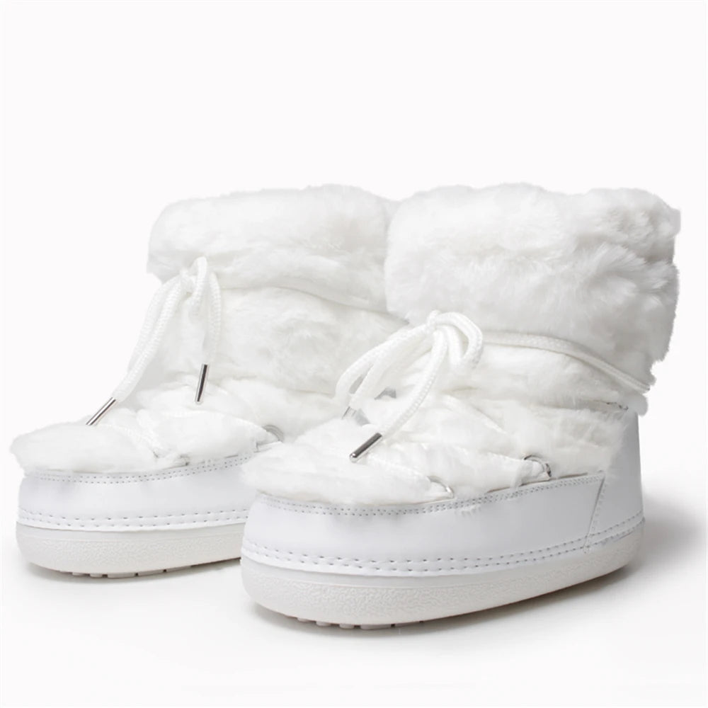 OLANE Fluffy Fur Winter Snow Boots Black Low36-37Women's Shoes