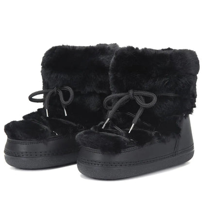 OLANE Fluffy Fur Winter Snow Boots Black Low36-37Women's Shoes