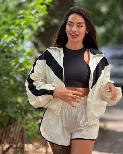OLANE Full-Zip Windbreaker Shorts Set MWomen's Sets