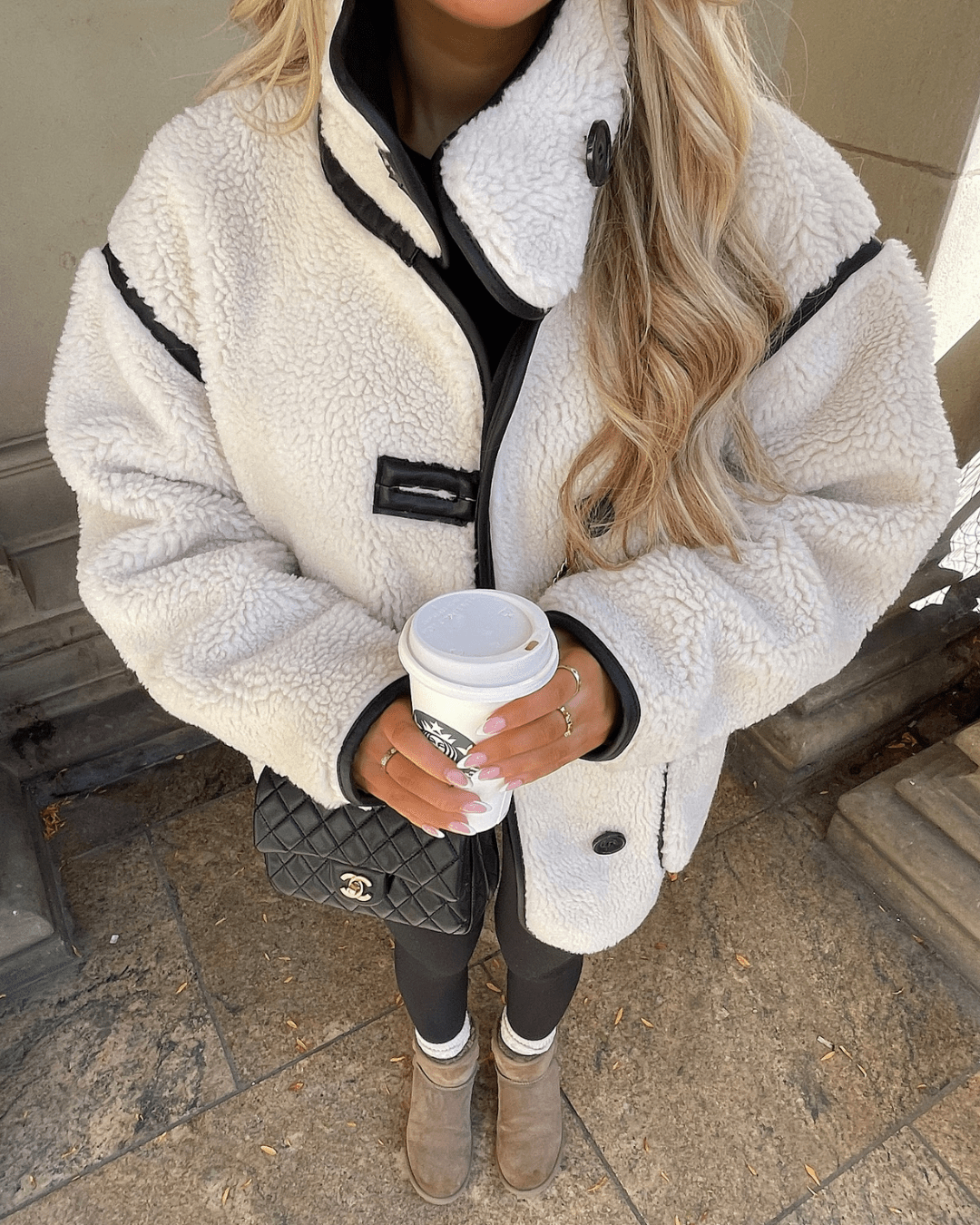 OLANE Funnel Neck Faux Sherpa Jacket LWomen's Coats & Jackets