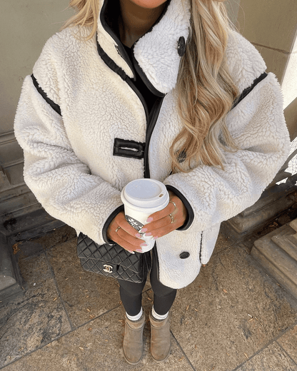 OLANE Funnel Neck Faux Sherpa Jacket LWomen's Coats & Jackets