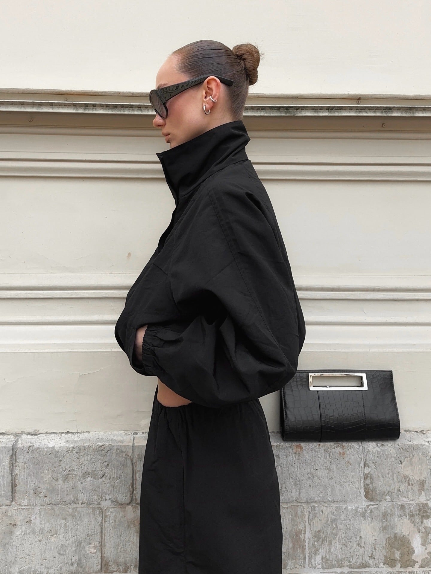 OLANE Funnel Neck Windbreaker Jacket BlackMWomen's Coats & Jackets