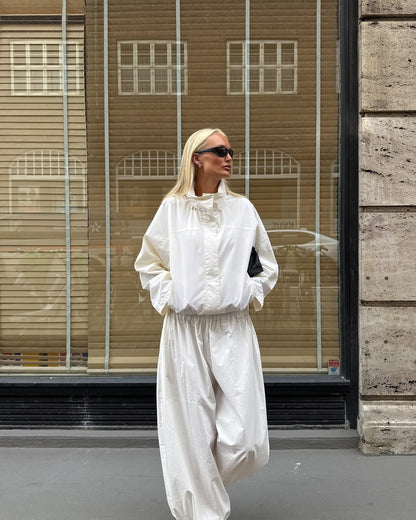 OLANE Funnel Neck Windbreaker Jacket WhiteMWomen's Coats & Jackets