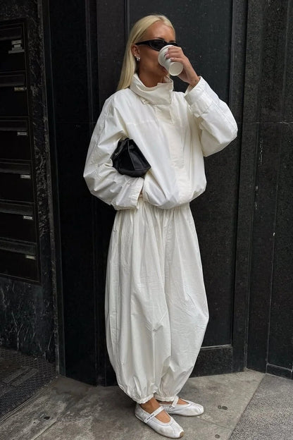 OLANE Funnel Neck Windbreaker Jacket WhiteMWomen's Coats & Jackets