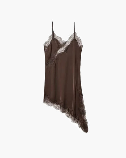 OLANE Gianna Asymmetric Satin Mini Dress BlackLWomen's Dresses