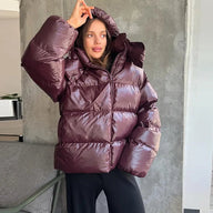 Glossy Hooded Puffer Jacket