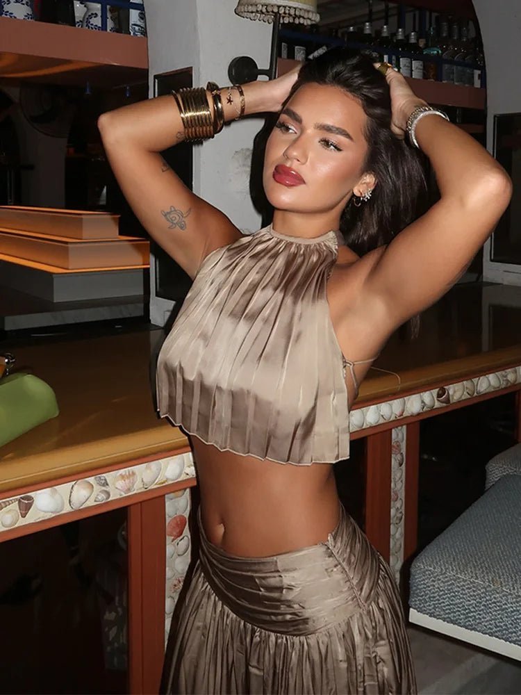 OLANE Halter Backless Crop Top & Skirt Set SetMWomen's Sets