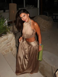 Tessa Halter Backless Crop Top & Skirt Set