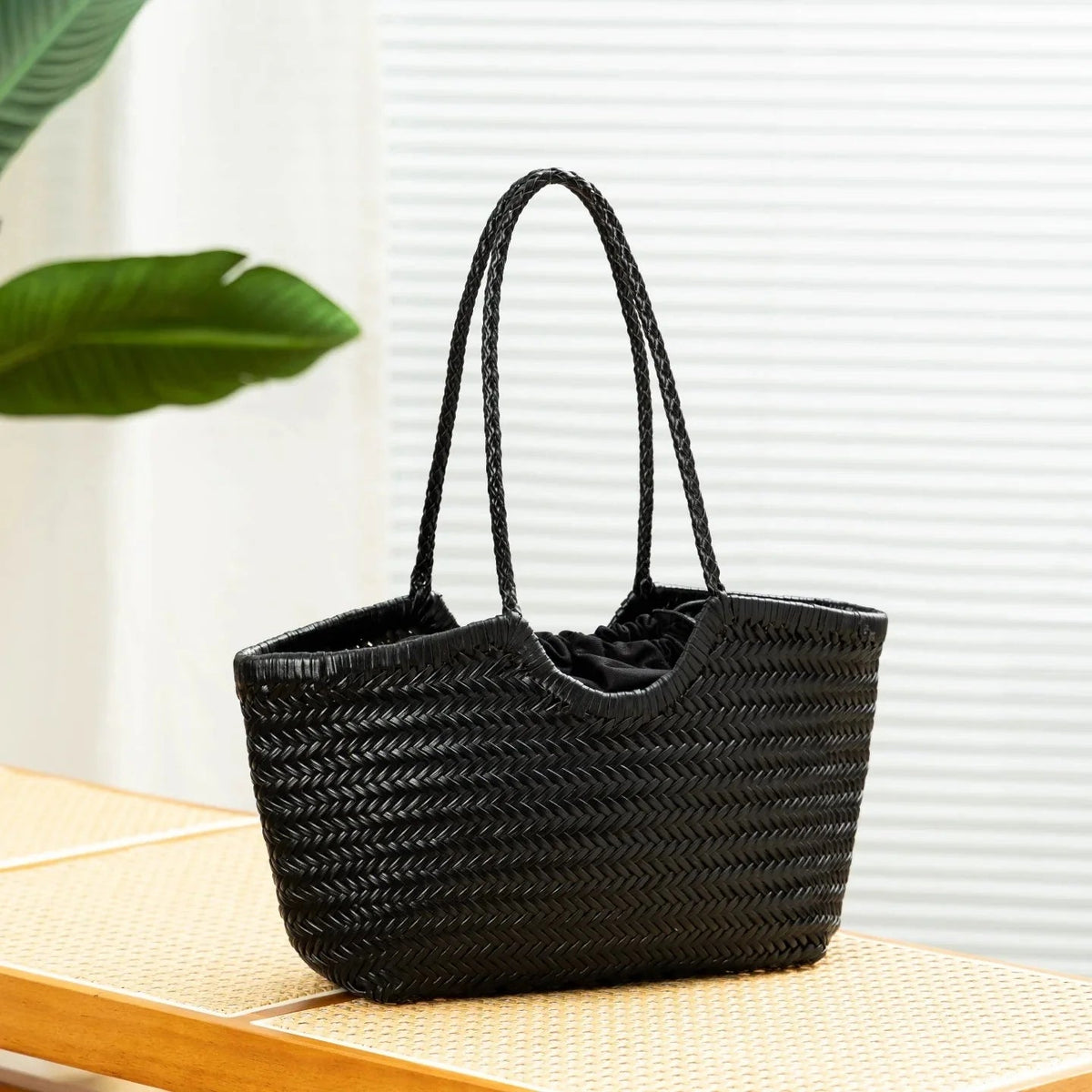 OLANE Handwoven Leather Tote Bag BlackLWomen's Bags
