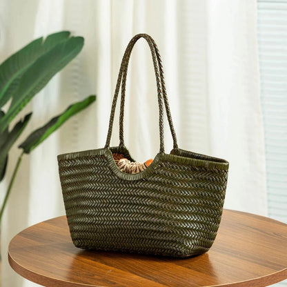 OLANE Handwoven Leather Tote Bag GreenLWomen's Bags