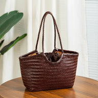 Anne Handwoven Faux Leather Tote Bag