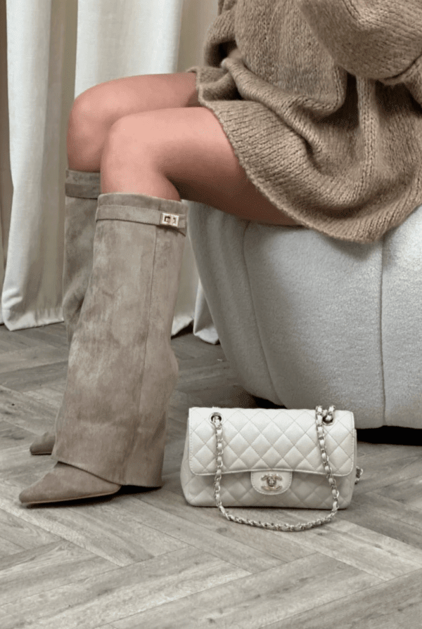 OLANE High Faux Suede Ankle Boots Taupe Suede35Women's Shoes