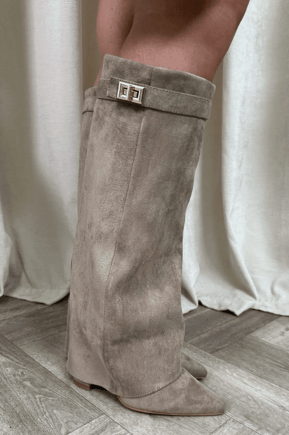 OLANE High Faux Suede Ankle Boots Taupe Suede35Women's Shoes