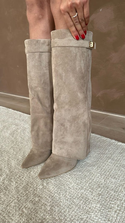 OLANE High Faux Suede Ankle Boots Taupe Suede35Women's Shoes