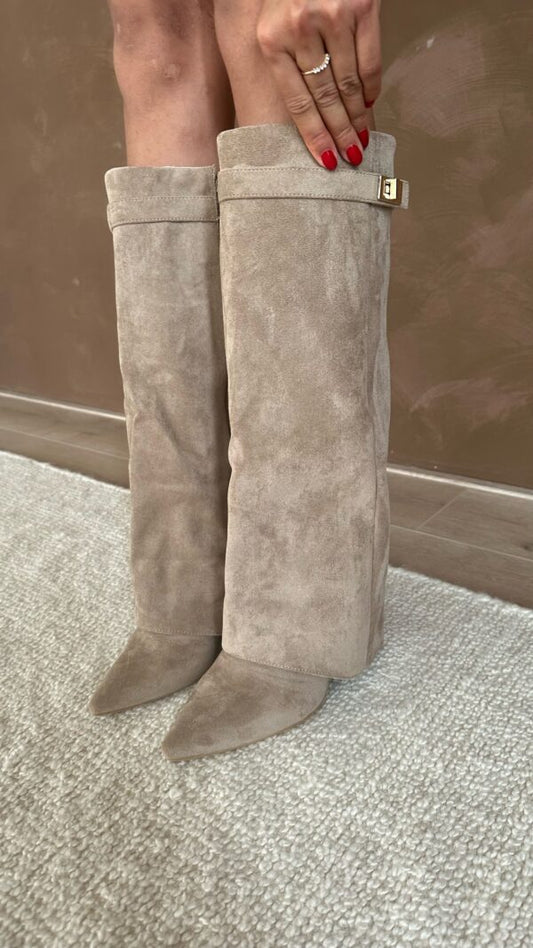OLANE High Faux Suede Ankle Boots Taupe Suede35Women's Shoes