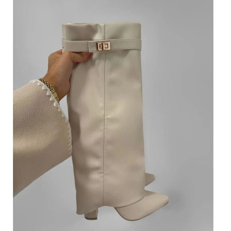 OLANE High Leather Waterproof Boots Beige Leather35Women's Shoes