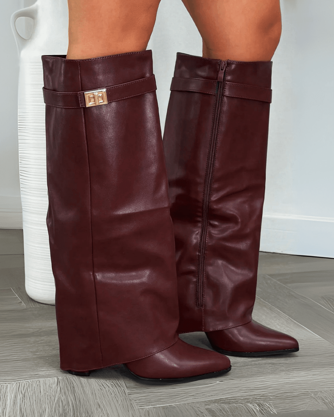 OLANE High Leather Waterproof Boots Beige Leather35Women's Shoes