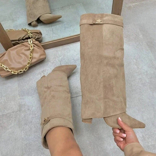 OLANE High Leather Waterproof Boots Beige Suede35Women's Shoes