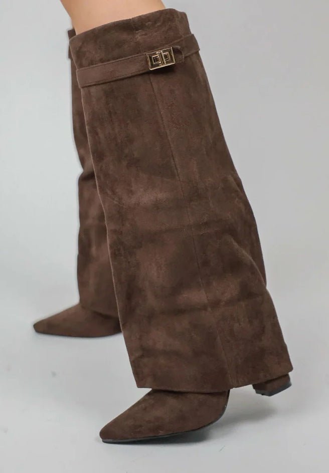OLANE High Leather Waterproof Boots Brown Suede35Women's Shoes