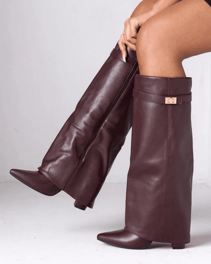 OLANE High Leather Waterproof Boots Burgundy Leather35Women's Shoes