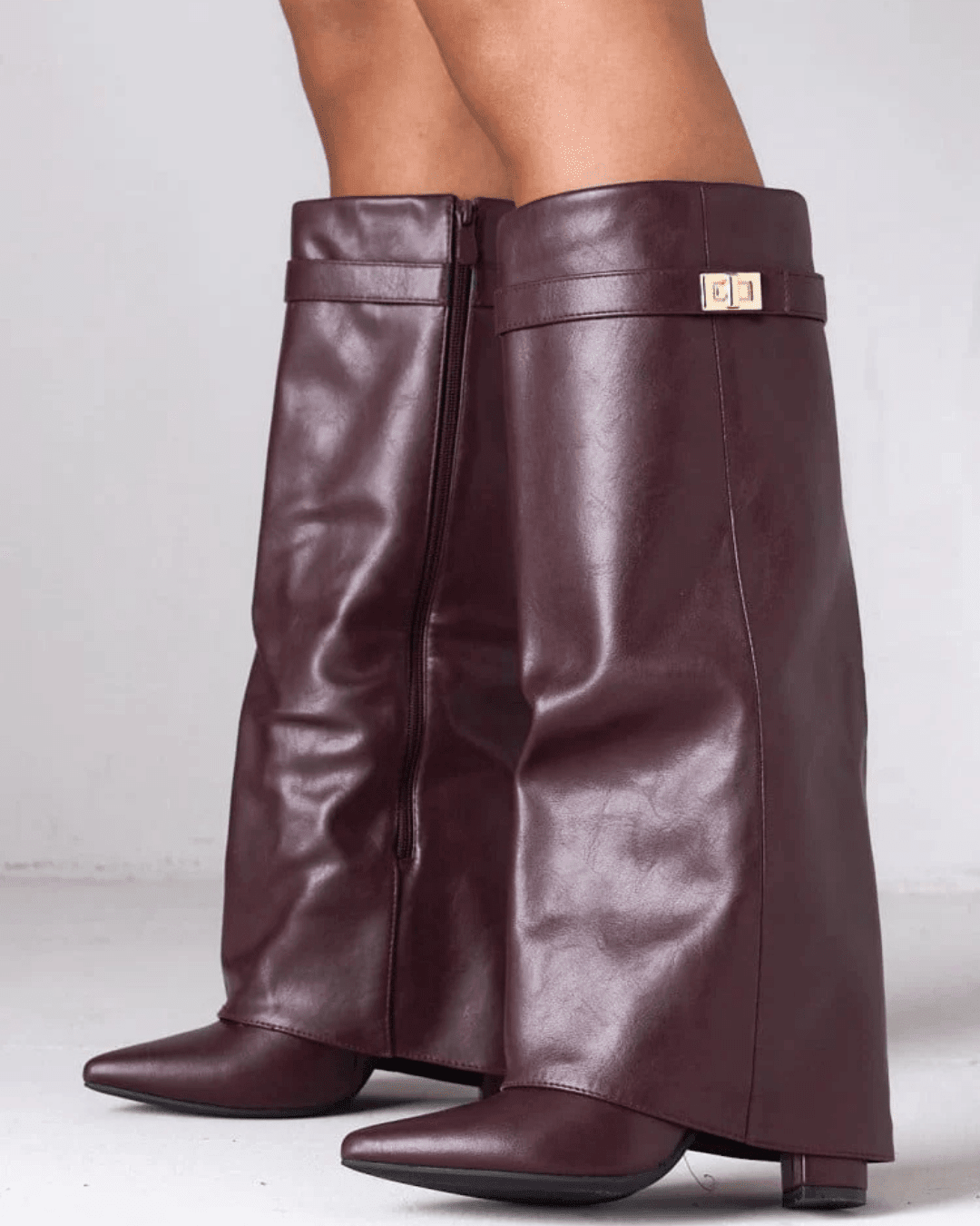 OLANE High Leather Waterproof Boots Burgundy Leather35Women's Shoes