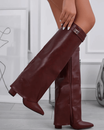 OLANE High Leather Waterproof Boots Burgundy Leather35Women's Shoes