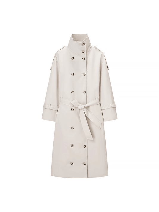 OLANE High-Neck Belted Long Trench Coat CreamSWomen's Coats & Jackets