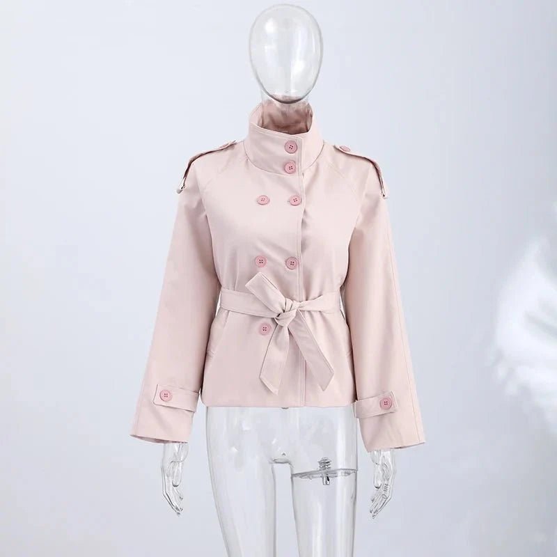 OLANE High Neck Double-Breasted Trench Jacket PinkLWomen's Coats & Jackets