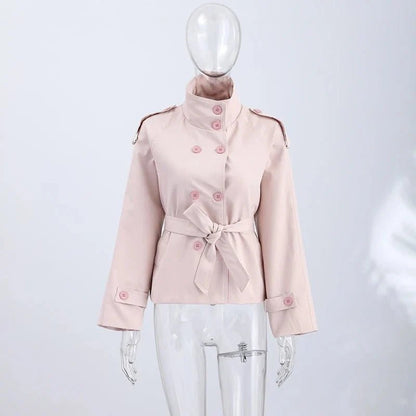 OLANE High Neck Double-Breasted Trench Jacket PinkLWomen's Coats & Jackets