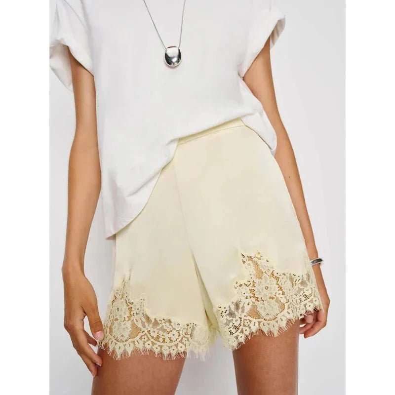OLANE High - Rise Cut Satin Shorts BeigeMWomen's Bottoms