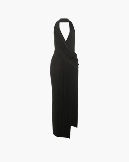 OLANE High Splits Halter Deep Neck Maxi Dress BlackSWomen's Dresses