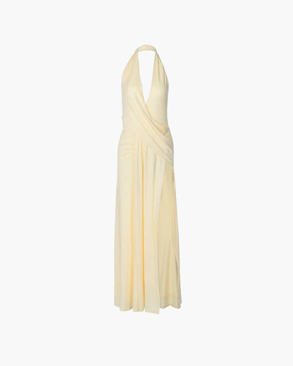 OLANE High Splits Halter Deep Neck Maxi Dress YellowSWomen's Dresses
