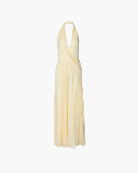 OLANE High Splits Halter Deep Neck Maxi Dress YellowSWomen's Dresses