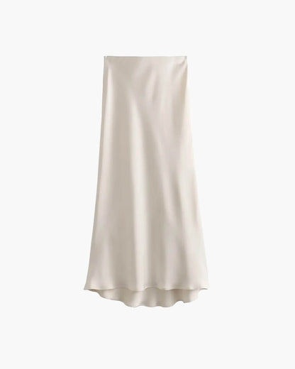 OLANE High Waist Satin Midi Skirt BeigeXSWomen's Bottoms