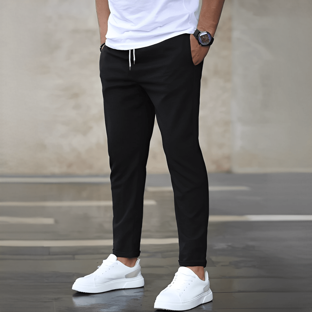 OLANE High - Waist Stretch Drawstring Trousers BlackSMen's Bottoms