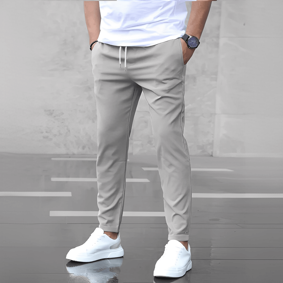 OLANE High - Waist Stretch Drawstring Trousers GreySMen's Bottoms