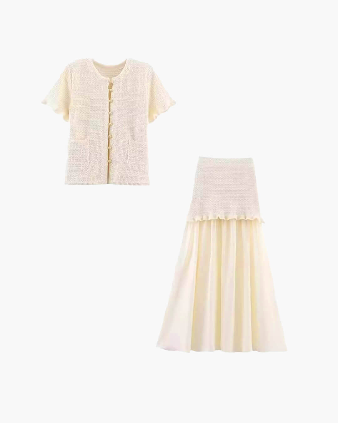 OLANE Julie Knitted Tank Pleated Skirt Set Beige SetSWomen's Sets