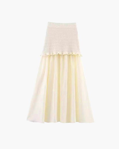 OLANE Julie Knitted Tank Pleated Skirt Set Beige SkirtSWomen's Sets