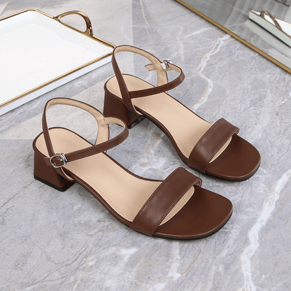 OLANE Kaya Block Heel Ankle Strap Sandal Brown35Women's Shoes