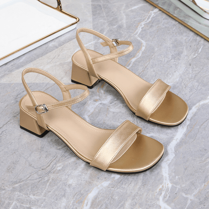 OLANE Kaya Block Heel Ankle Strap Sandal Gold35Women's Shoes