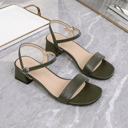 OLANE Kaya Block Heel Ankle Strap Sandal Olive Green35Women's Shoes