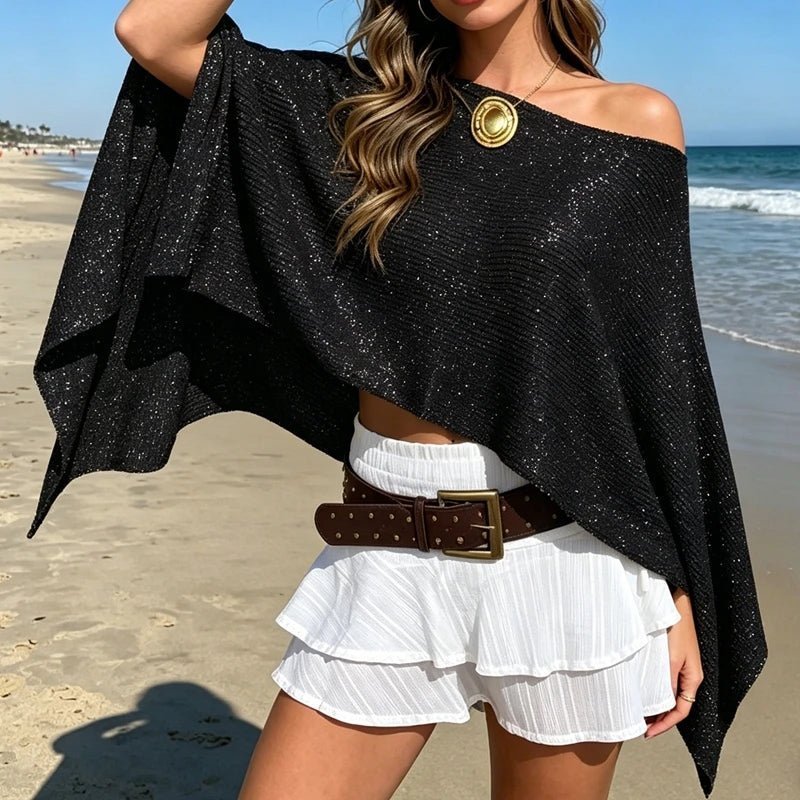 OLANE Evelyn Off-Shoulder Cape Poncho BlackCape