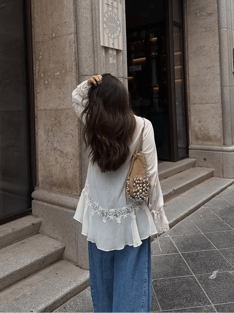 OLANE Lace Flare-Sleeve Hollow-Out Cardigan WhiteSWomen's Sweaters & Cardigans