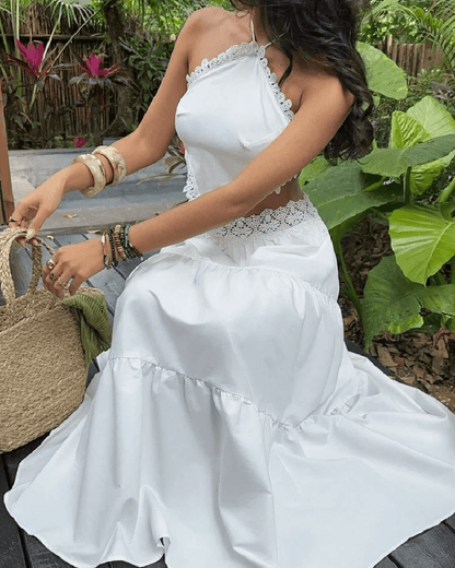 OLANE Lace Halterneck Layered Skirt Set SWomen's Sets